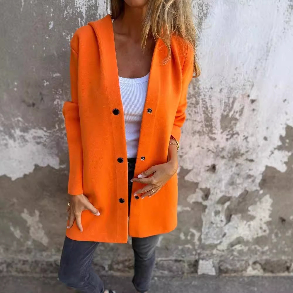 Casual Hooded Loose-Fit Solid Color Cardigan Jacket for Women