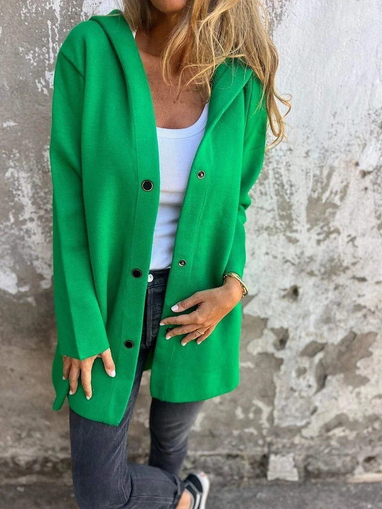 Casual Hooded Loose-Fit Solid Color Cardigan Jacket for Women