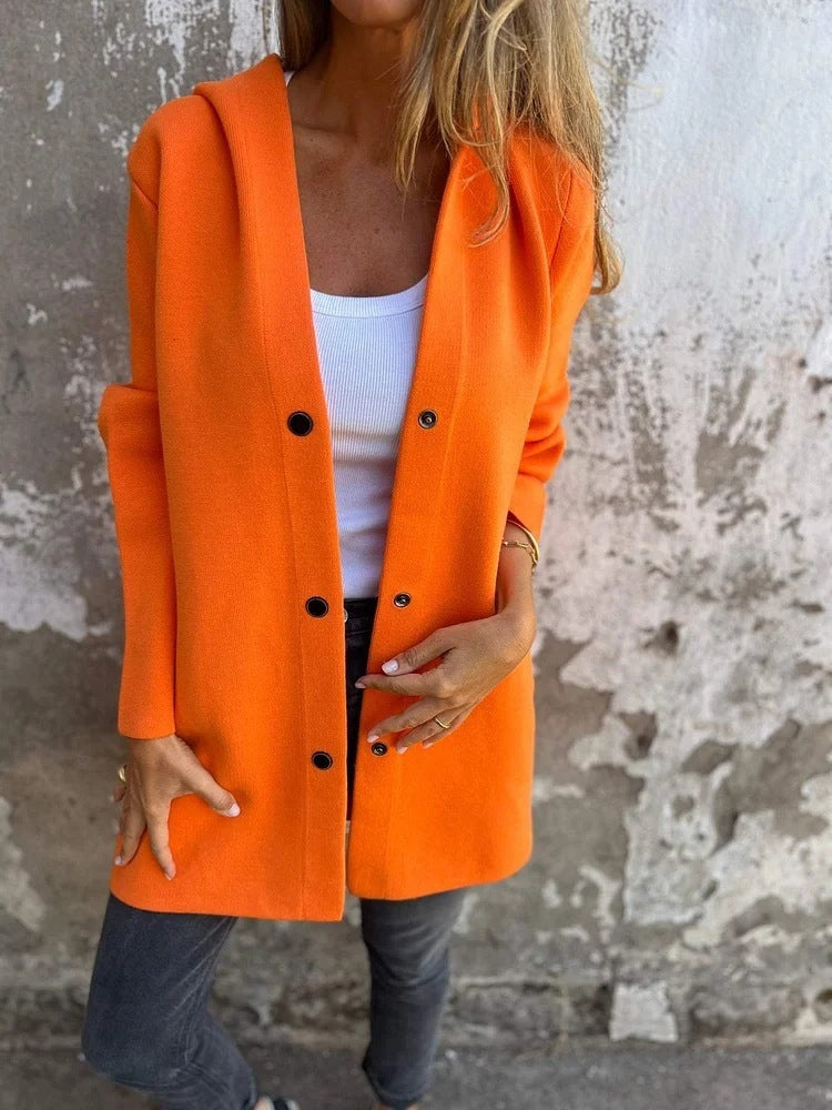 Casual Hooded Loose-Fit Solid Color Cardigan Jacket for Women