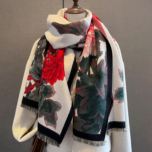 Chic & Cozy Retro Floral Cashmere Scarf – Stay Stylishly Warm