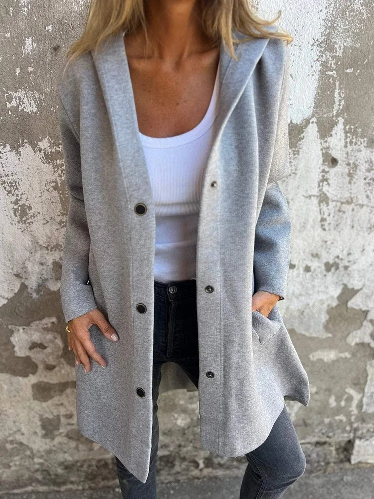Casual Hooded Loose-Fit Solid Color Cardigan Jacket for Women