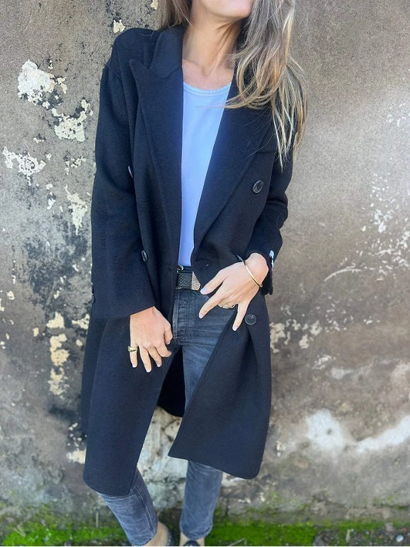 Women's Mid-Length Double-Breasted Casual Jacket