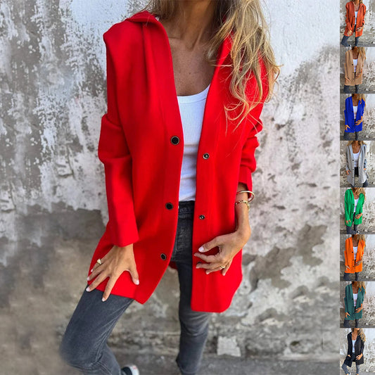 Casual Hooded Loose-Fit Solid Color Cardigan Jacket for Women