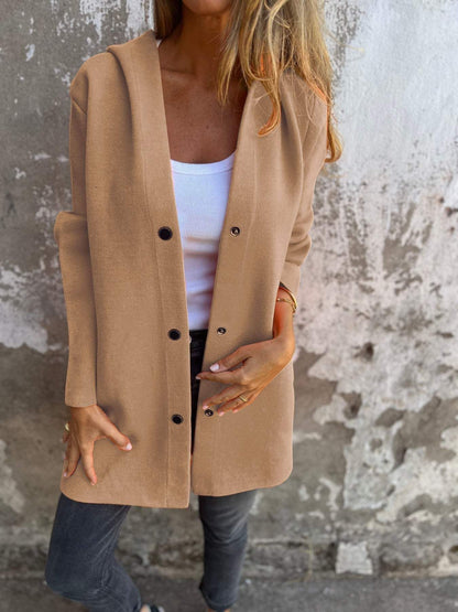 Casual Hooded Loose-Fit Solid Color Cardigan Jacket for Women