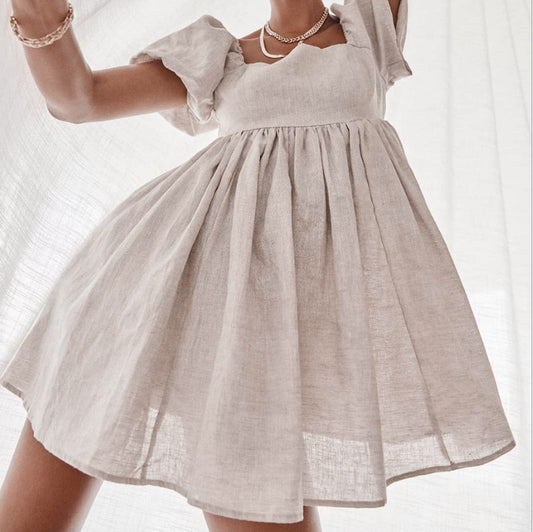 Elegant Puff Sleeve Mini Dress for Women – Square Neck Design