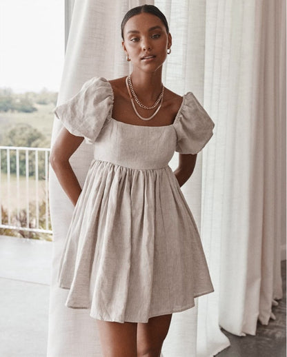 Elegant Puff Sleeve Mini Dress for Women – Square Neck Design