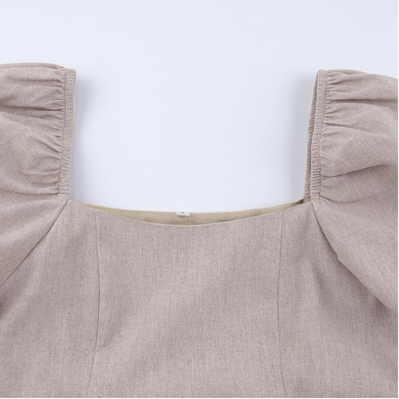 Elegant Puff Sleeve Mini Dress for Women – Square Neck Design
