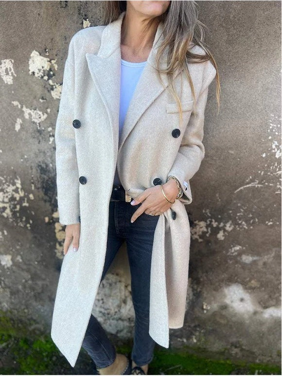 Women's Mid-Length Double-Breasted Casual Jacket