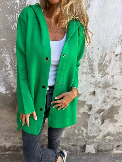 Casual Hooded Loose-Fit Solid Color Cardigan Jacket for Women