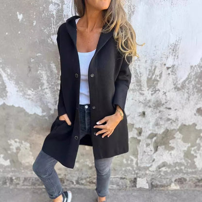 Casual Hooded Loose-Fit Solid Color Cardigan Jacket for Women