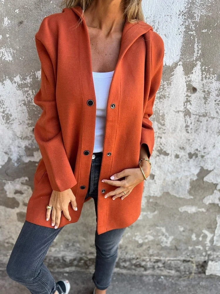 Casual Hooded Loose-Fit Solid Color Cardigan Jacket for Women