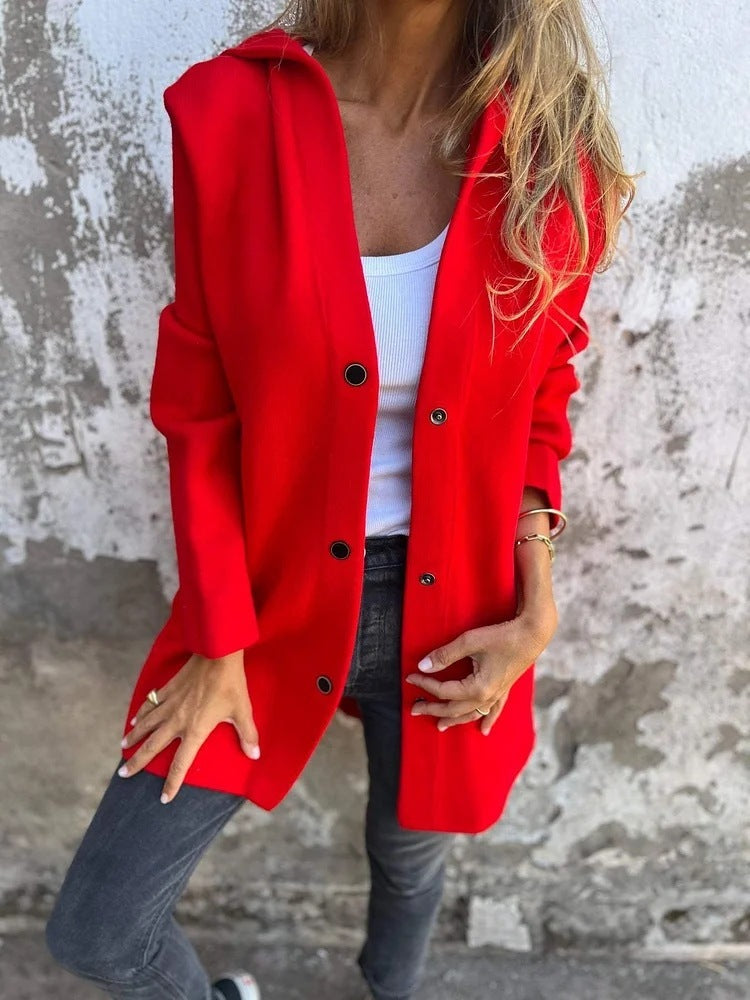 Casual Hooded Loose-Fit Solid Color Cardigan Jacket for Women