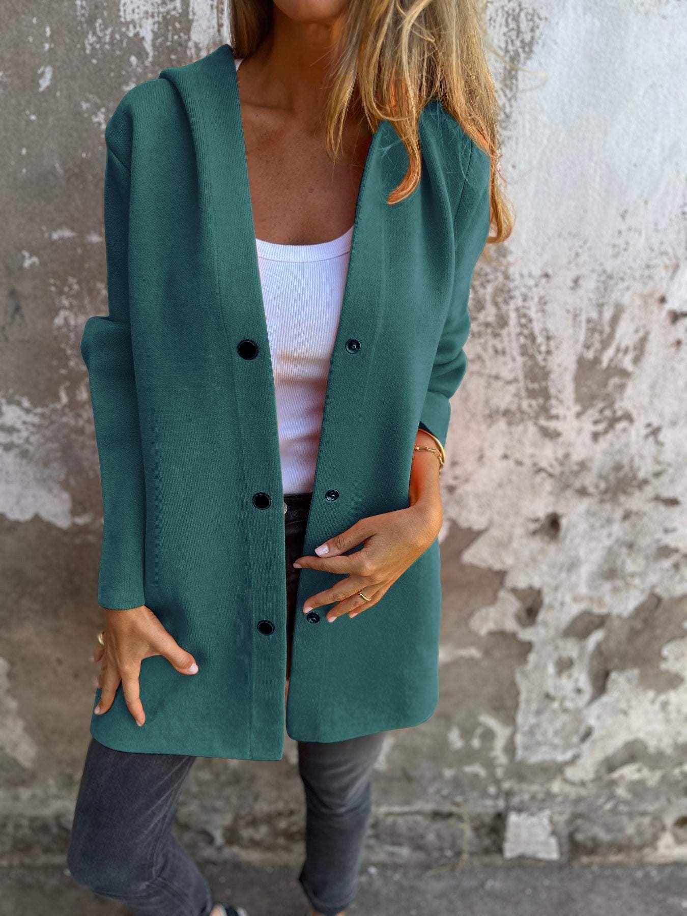 Casual Hooded Loose-Fit Solid Color Cardigan Jacket for Women