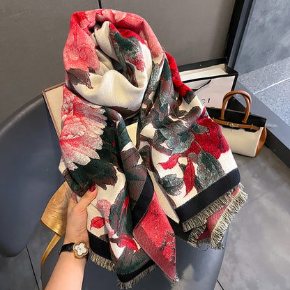 Chic & Cozy Retro Floral Cashmere Scarf – Stay Stylishly Warm