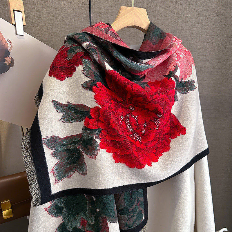 Chic & Cozy Retro Floral Cashmere Scarf – Stay Stylishly Warm