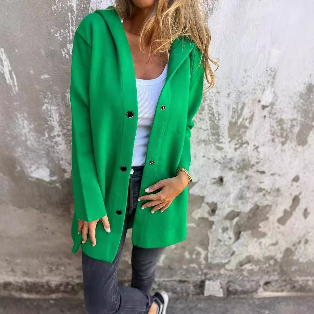 Casual Hooded Loose-Fit Solid Color Cardigan Jacket for Women