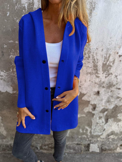 Casual Hooded Loose-Fit Solid Color Cardigan Jacket for Women