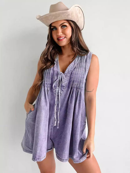 Casual Sleeveless Denim Shorts Jumpsuit