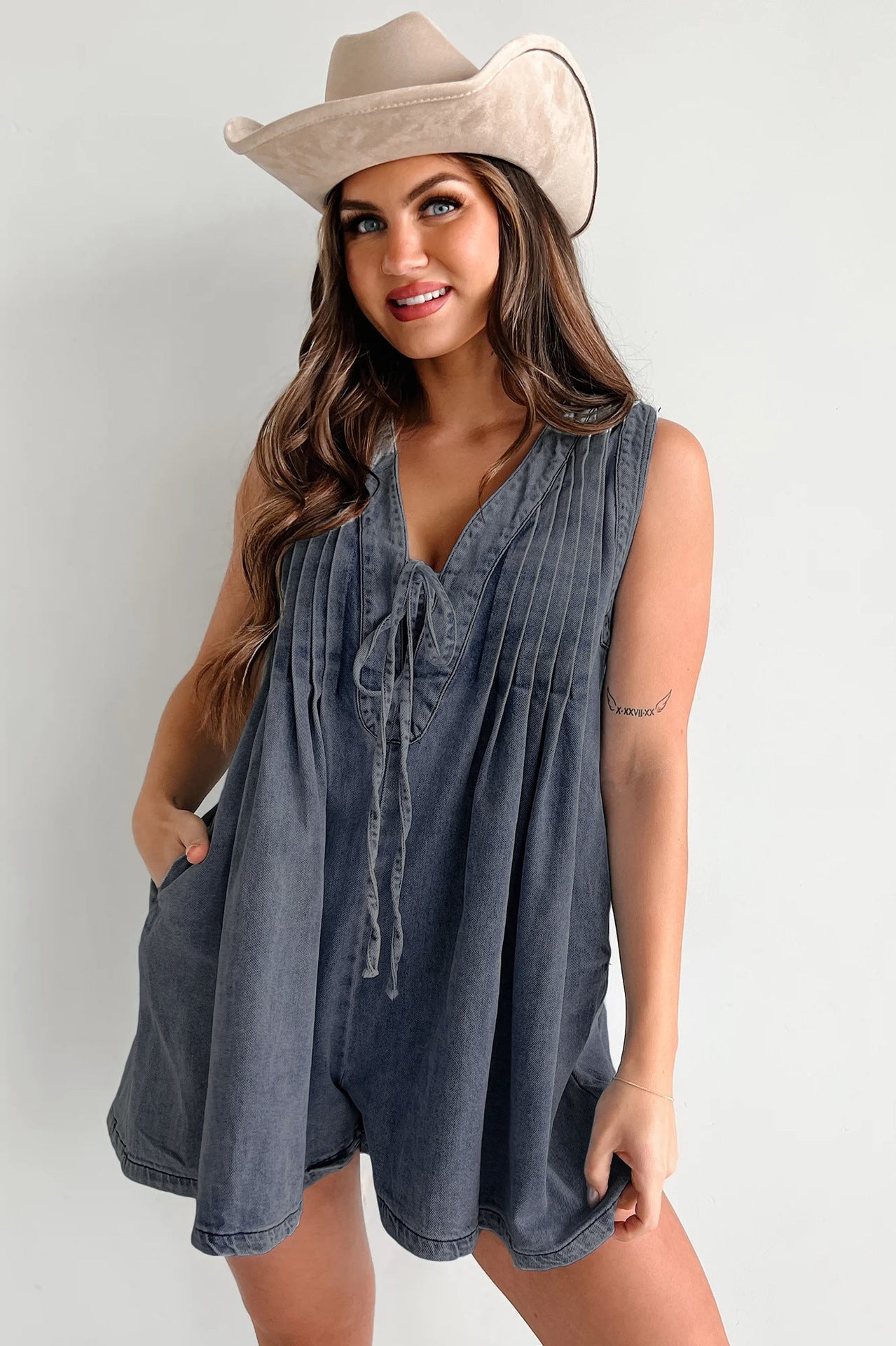 Casual Sleeveless Denim Shorts Jumpsuit