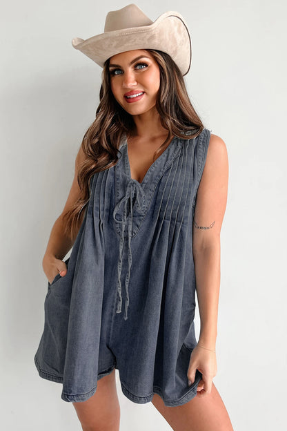 Casual Sleeveless Denim Shorts Jumpsuit