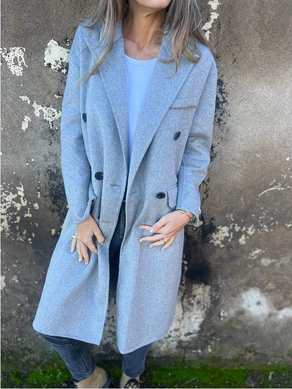 Women's Mid-Length Double-Breasted Casual Jacket