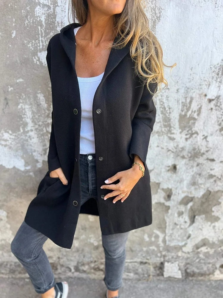 Casual Hooded Loose-Fit Solid Color Cardigan Jacket for Women