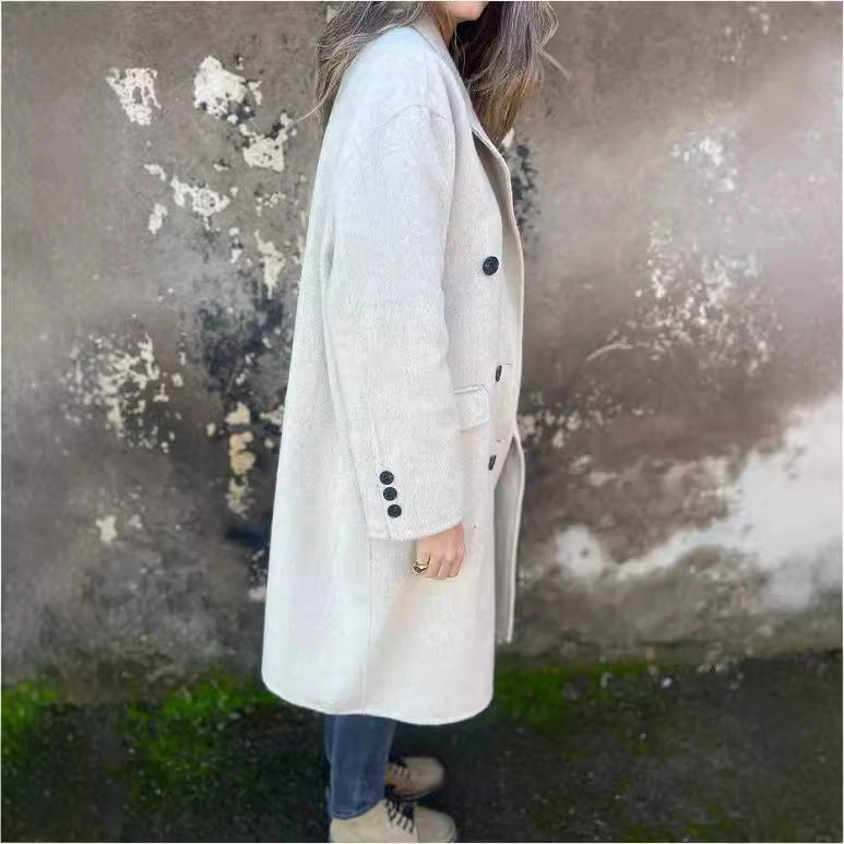 Women's Mid-Length Double-Breasted Casual Jacket
